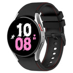 Leather texture silicone watch band for Samsung Galaxy Watch5 and Watch4 with colorful display.