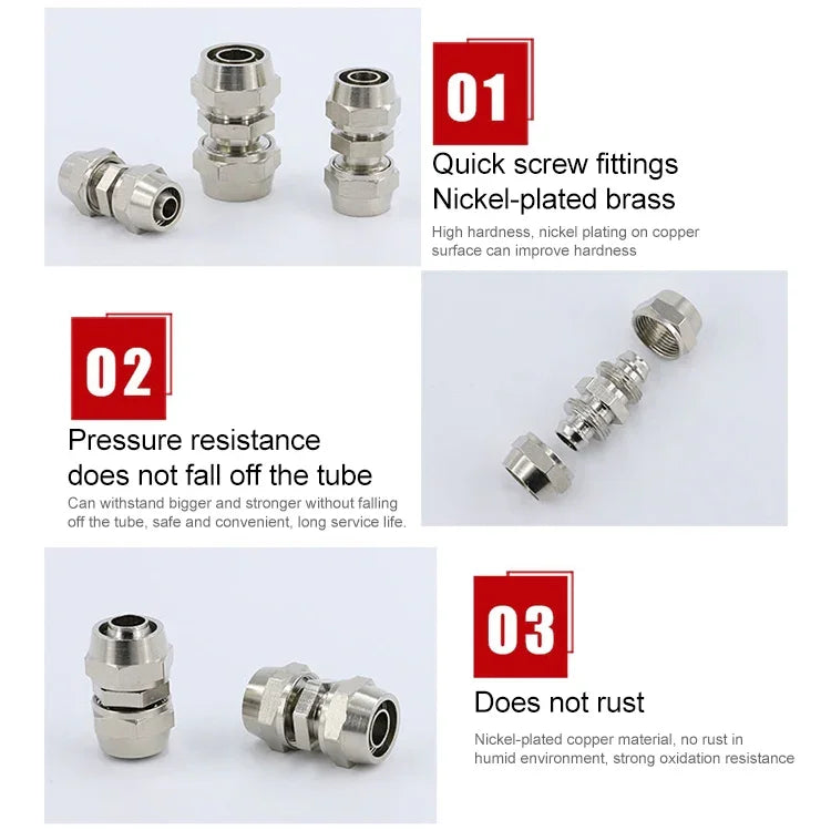 PM-4 LAIZE 2pcsNickel Plated Copper Straight Pneumatic Quick Connector, PM-4 (2pcs), PM-6 (2pcs), PM-8 (2pcs), PM-10 (2pcs), PM-12, PM-14, PM-16
