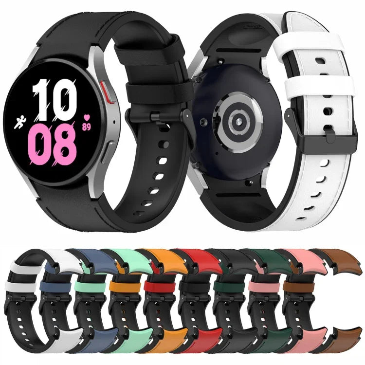 For Samsung Galaxy Watch5 44mm / 40mm Silicone Leather Black Buckle Watch Band, S, L