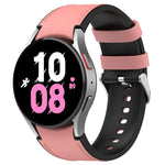For Samsung Galaxy Watch5 44mm / 40mm Silicone Leather Silver Buckle Watch Band, S, L