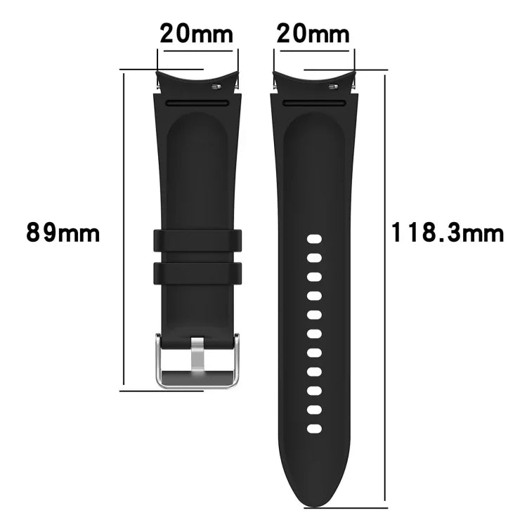 For Samsung Galaxy Watch5 44mm / 40mm Silicone Leather Silver Buckle Watch Band, S, L
