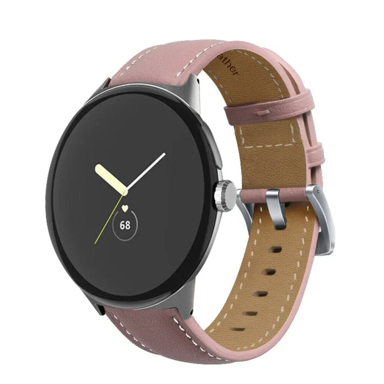 Pointed Tail Stitching Genuine Leather Watch Band, For Google Pixel Watch 4 / 3 / 2 / 1 41mm