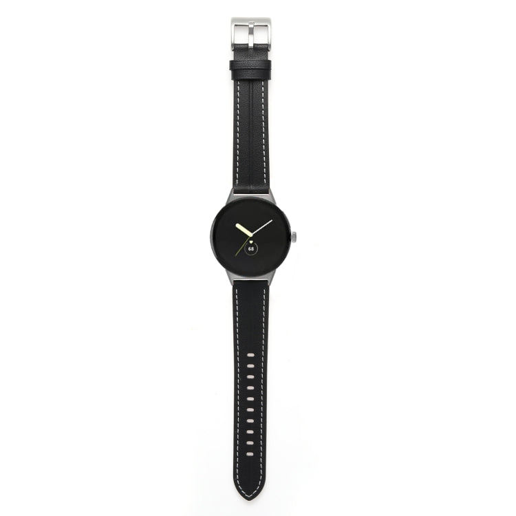 Grooved Genuine Leather Watch Band, For Google Pixel Watch 4 / 3 / 2 / 1 41mm