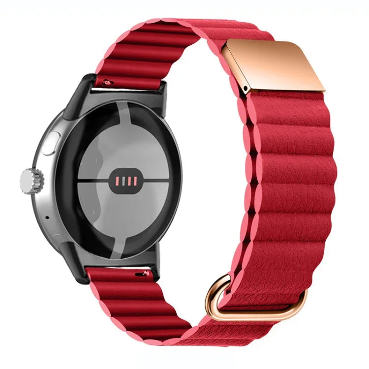 Reverse Buckle Magnetic Genuine Leather Watch Band, For Google Pixel Watch 4 / 3 / 2 / 1 41mm