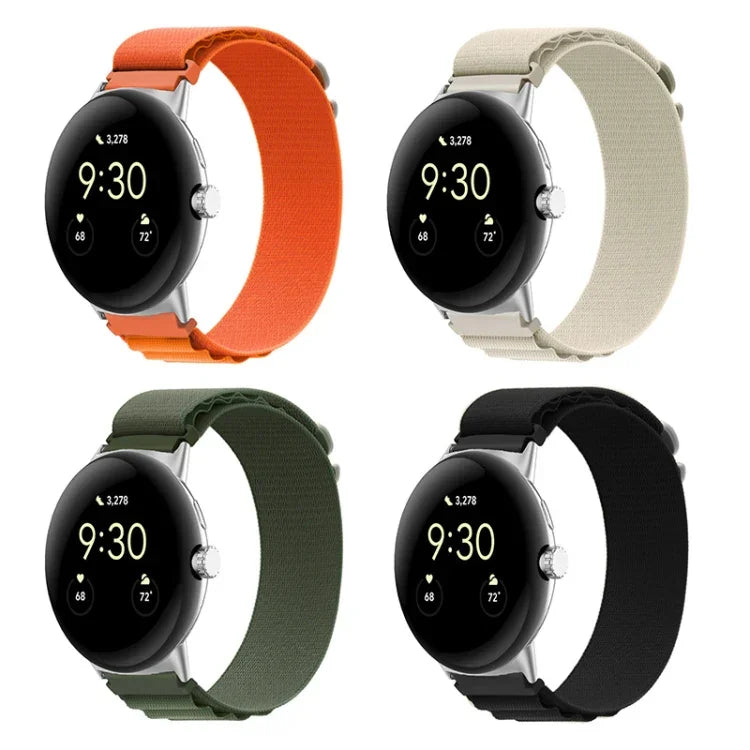 Nylon Loop Silver Connector Watch Band, For Google Pixel Watch 4 / 3 / 2 / 1 41mm