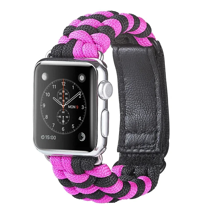 Paracord Plain Weave Hook And Loop Fastener Nylon Watch Band, For Apple Watch Series 8&7 41mm / SE 2&6&SE&5&4 40mm, For Apple Watch Ultra 49mm / Series 8&7 45mm / SE 2&6&SE&5&4 44mm