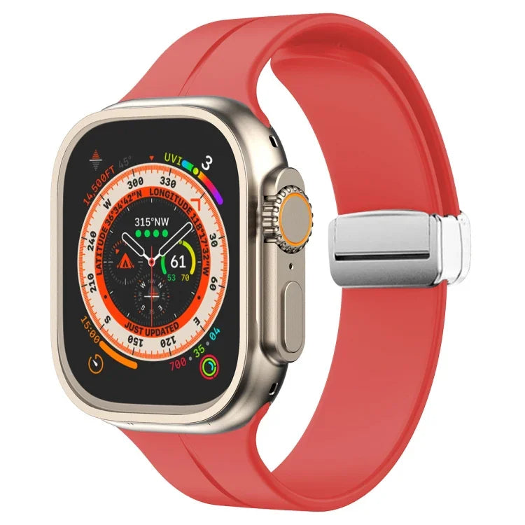 Magnetic Fold Clasp Silicone Watch Band, For Apple Watch Series 8&7 45mm, For Apple Watch Series 8&7 41mm