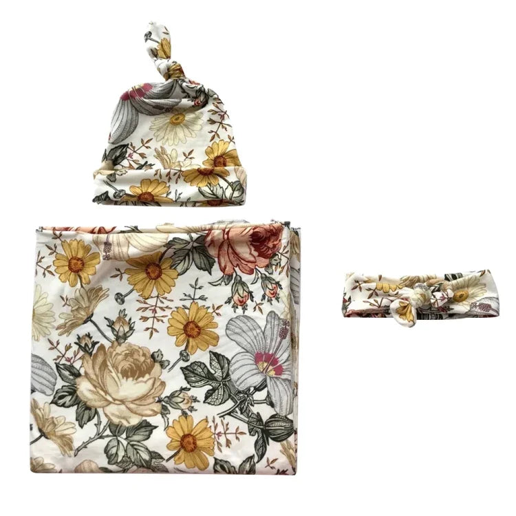 Newborn Baby Three-piece Swaddling Scarf  Cap Headband