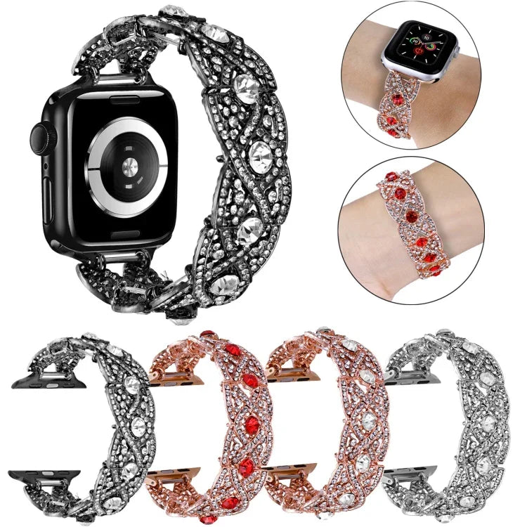 Diamonds Twist Metal Watch Band, For Apple Watch Series 10 46mm, For Apple Watch Series 10 42mm, For Apple Watch SE 2023 44mm, For Apple Watch SE 2023 40mm, For Apple Watch Ultra 2 49mm, For Apple Watch 9 45mm, For Apple Watch 9 41mm                   ...