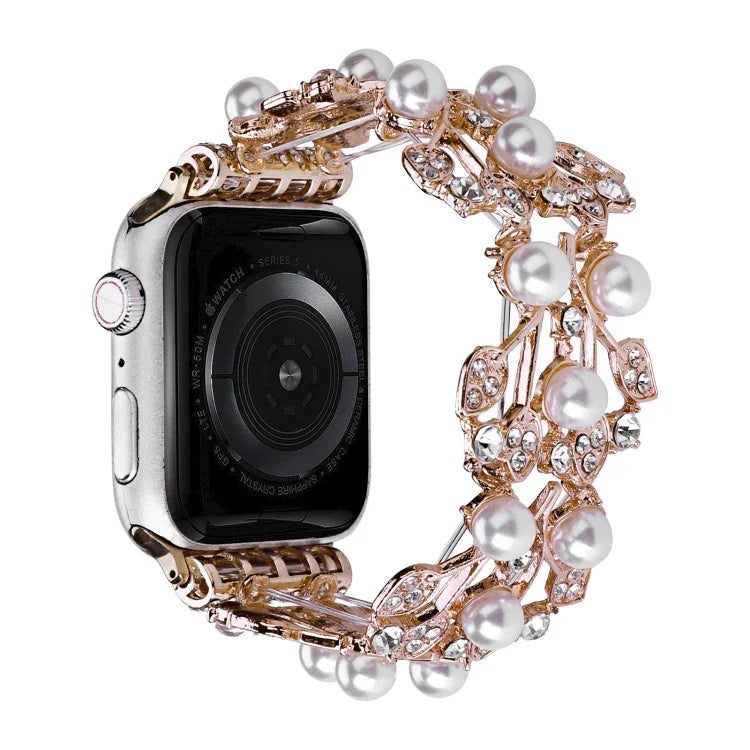 Four-leaf Bead Metal Watch Band, For Apple Watch Series 10 46mm, For Apple Watch Series 10 42mm, For Apple Watch SE 2023 44mm, For Apple Watch SE 2023 40mm, For Apple Watch Ultra 2 49mm, For Apple Watch 9 45mm, For Apple Watch 9 41mm                   ...