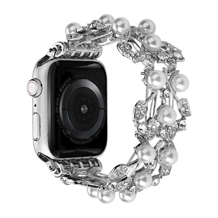 Four-leaf Bead Metal Watch Band, For Apple Watch Series 10 46mm, For Apple Watch Series 10 42mm, For Apple Watch SE 2023 44mm, For Apple Watch SE 2023 40mm, For Apple Watch Ultra 2 49mm, For Apple Watch 9 45mm, For Apple Watch 9 41mm                   ...