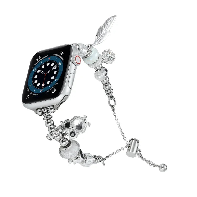 Bead Bracelet Metal Watch Band, For Apple Watch 8 45mm, For Apple Watch SE 2022 40mm, For Apple Watch SE 2022 44mm, For Apple Watch 7 41mm, For Apple Watch 7 45mm, For Apple Watch SE 40mm, For Apple Watch SE 44mm, For Apple Watch 6 40mm                ...