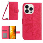 Skin Feel Sun Flower Embossed Flip Leather Phone Case with Lanyard, For iPhone Air, For iPhone 16 Pro Max, For iPhone 16 Pro, For iPhone 16 Plus