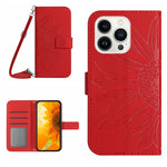 Skin Feel Sun Flower Embossed Flip Leather Phone Case with Lanyard, For iPhone Air, For iPhone 16 Pro Max, For iPhone 16 Pro, For iPhone 16 Plus