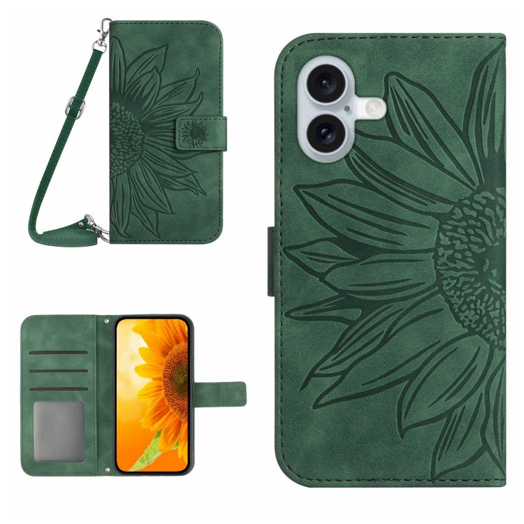 Skin Feel Sun Flower Embossed Flip Leather Phone Case with Lanyard, For iPhone Air, For iPhone 16 Pro Max, For iPhone 16 Pro, For iPhone 16 Plus