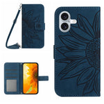 Skin Feel Sun Flower Embossed Flip Leather Phone Case with Lanyard, For iPhone Air, For iPhone 16 Pro Max, For iPhone 16 Pro, For iPhone 16 Plus