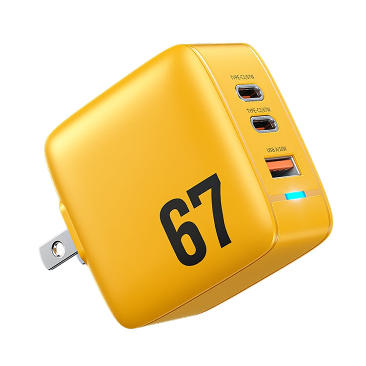 WK WP-U141 67W USB+Double USB-C / Type-C GaN Charger, CN Plug, US Plug, EU Plug, UK Plug