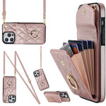 Rhombic Texture Card Bag Phone Case with Long Lanyard, For iPhone 14 Pro Max, For iPhone 13 Pro Max, For iPhone 13 Pro, For iPhone 13, For iPhone 12 / 12 Pro, For iPhone 12 Pro Max