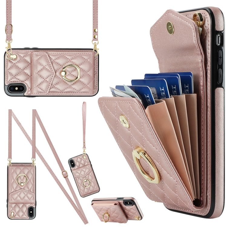 Rhombic Texture Card Bag Phone Case with Long Lanyard, For iPhone 11 Pro Max, For iPhone 11, For iPhone 11 Pro, For iPhone XR, For iPhone XS Max
