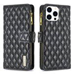 Diamond Lattice Zipper Wallet Leather Flip Phone Case, For iPhone 18 Pro/17 Pro, For iPhone 18 Pro Max/17 Pro Max, For iPhone 17, For iPhone 17 Air, For iPhone 16 Pro Max, For iPhone 16 Pro, For iPhone 16 Plus, For iPhone 16