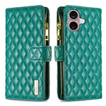 Diamond Lattice Zipper Wallet Leather Flip Phone Case, For iPhone 18 Pro/17 Pro, For iPhone 18 Pro Max/17 Pro Max, For iPhone 17, For iPhone 17 Air, For iPhone 16 Pro Max, For iPhone 16 Pro, For iPhone 16 Plus, For iPhone 16