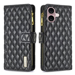 Diamond Lattice Zipper Wallet Leather Flip Phone Case, For iPhone 18 Pro/17 Pro, For iPhone 18 Pro Max/17 Pro Max, For iPhone 17, For iPhone 17 Air, For iPhone 16 Pro Max, For iPhone 16 Pro, For iPhone 16 Plus, For iPhone 16