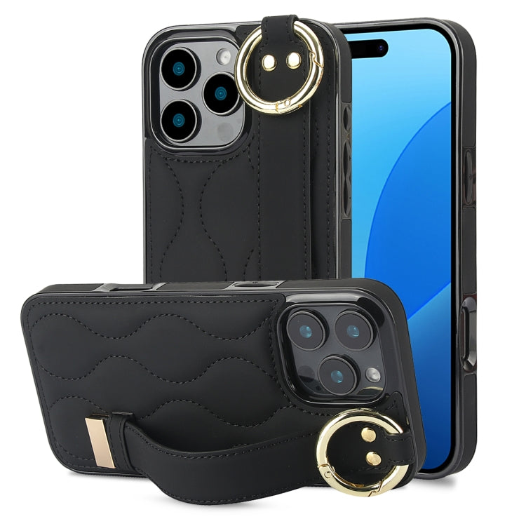 Non-slip Full Coverage Ring PU Phone Case with Wristband, For iPhone 16 Pro Max, For iPhone 16 Pro, For iPhone 16 Plus, For iPhone 16, For iPhone 14 Plus, For iPhone 14