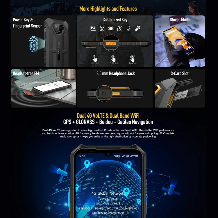 Ulefone Armor X13, IP68/IP69K Rugged Phone, 6.52 inch Android 15 MediaTek Helio G36 Octa Core, Network: 4G, NFC, OTG, 6GB+64GB