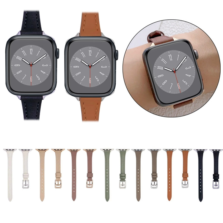 T-shaped Slim Genuine Leather Watch Band, For Apple Watch Series 7 41mm, For Apple Watch Series 7 45mm, For Apple Watch SE 40mm, For Apple Watch SE 44mm, For Apple Watch Series 6 40mm, For Apple Watch Series 6 44mm