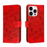 Sun Mandala Embossing Leather Phone Case, For iPhone 16e / 17e, For iPhone 17 Pro Max, For iPhone 17 Pro, For iPhone 17, For iPhone Air, For iPhone 15 Pro Max