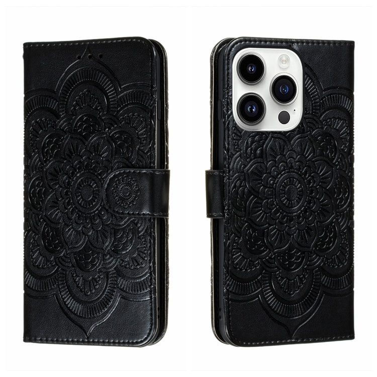 Sun Mandala Embossing Leather Phone Case, For iPhone 16e / 17e, For iPhone 17 Pro Max, For iPhone 17 Pro, For iPhone 17, For iPhone Air, For iPhone 15 Pro Max