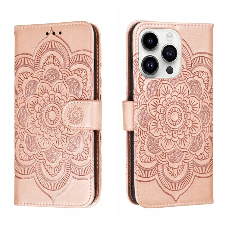 Sun Mandala Embossing Leather Phone Case, For iPhone 16e / 17e, For iPhone 17 Pro Max, For iPhone 17 Pro, For iPhone 17, For iPhone Air, For iPhone 15 Pro Max