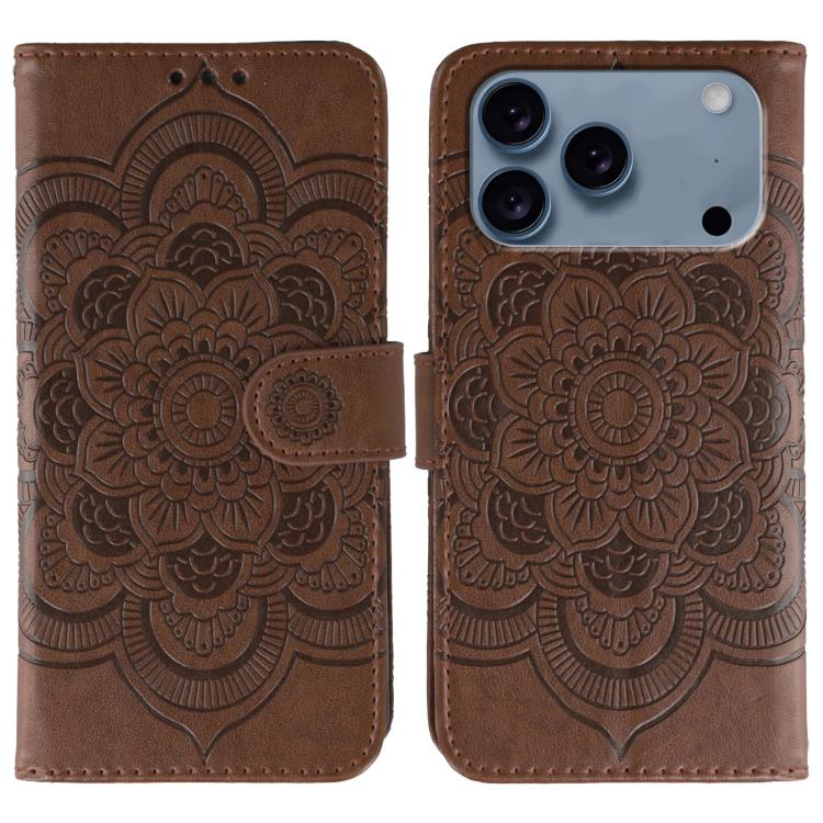 Sun Mandala Embossing Leather Phone Case, For iPhone 16e / 17e, For iPhone 17 Pro Max, For iPhone 17 Pro, For iPhone 17, For iPhone Air, For iPhone 15 Pro Max