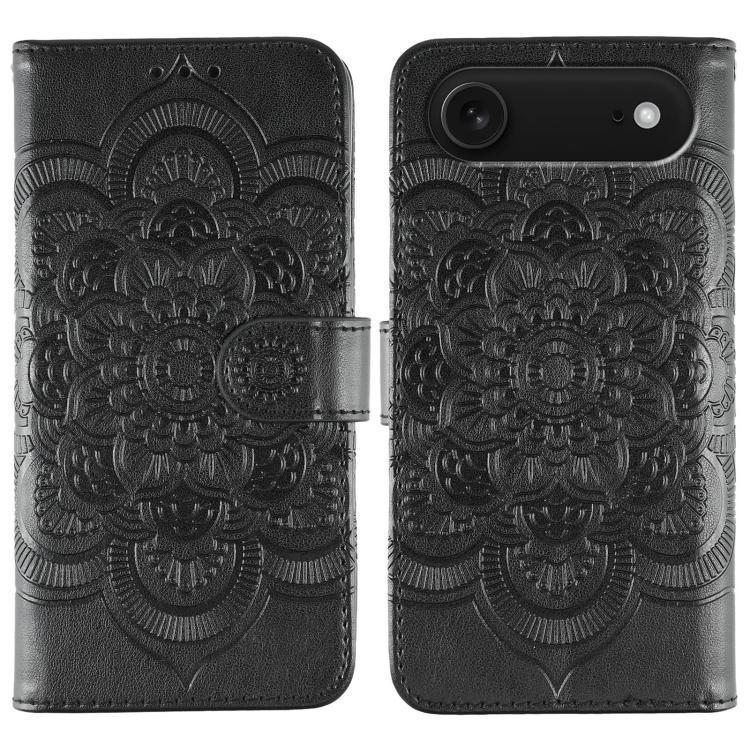 Sun Mandala Embossing Leather Phone Case, For iPhone 16e / 17e, For iPhone 17 Pro Max, For iPhone 17 Pro, For iPhone 17, For iPhone Air, For iPhone 15 Pro Max