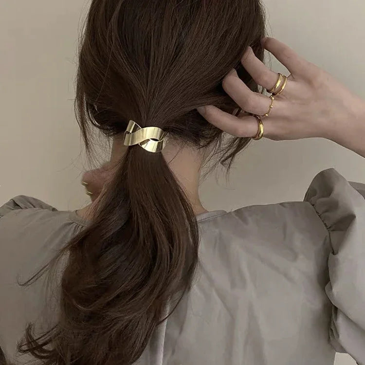 Korean Simple Women High Elastic Metal Brushed Hair Rope Rubber Band Headwear
