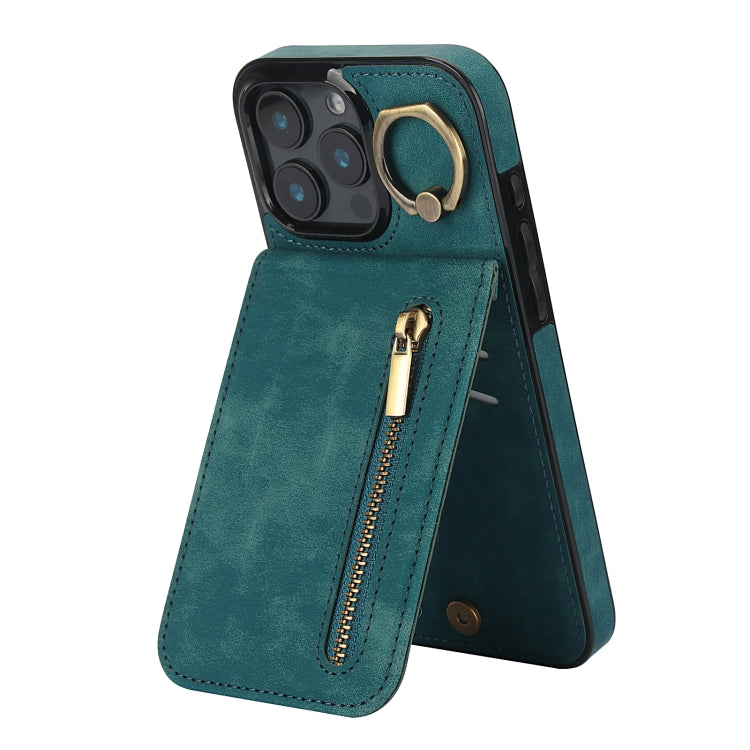 Retro Ring and Zipper RFID Card Slot Phone Case, For iPhone 16 Pro, For iPhone 16 Plus, For iPhone 16, For iPhone 15 Pro Max, For iPhone 15 Pro, For iPhone 15 Plus
