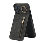 Retro Ring and Zipper RFID Card Slot Phone Case, For iPhone 16 Pro, For iPhone 16 Plus, For iPhone 16, For iPhone 15 Pro Max, For iPhone 15 Pro, For iPhone 15 Plus