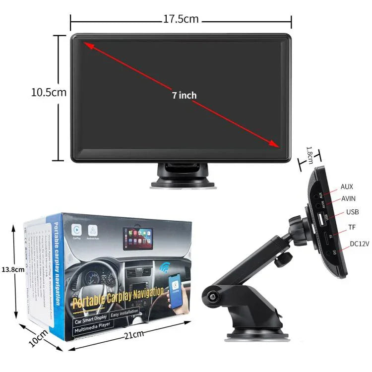 Car 7 inch IPS Portable Smart Screen Wireless Screen Projection Carplay Android Auto, with Reversing Camera, with Reversing Camera