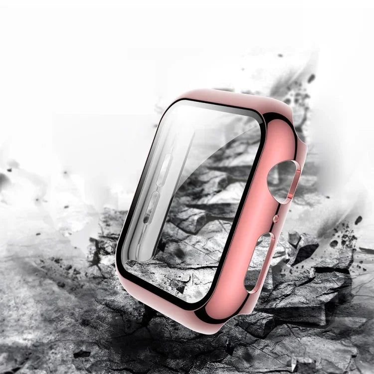 apple watch electroplated case in pink, providing full coverage protection with easy access to buttons.