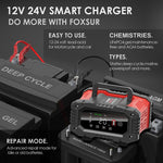 FOXSUR 12V / 24V 20A 300W Portable Motorcycle Car Smart Battery Charger, 20A