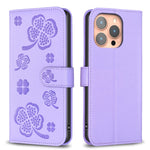 Four-leaf Embossed Leather Phone Case, For iPhone 18 Pro/17 Pro, For iPhone 18 Pro Max/17 Pro Max, For iPhone 17, For iPhone 17 Air, For iPhone 16 Pro Max, For iPhone 16 Pro, For iPhone 16 Plus, For iPhone 16