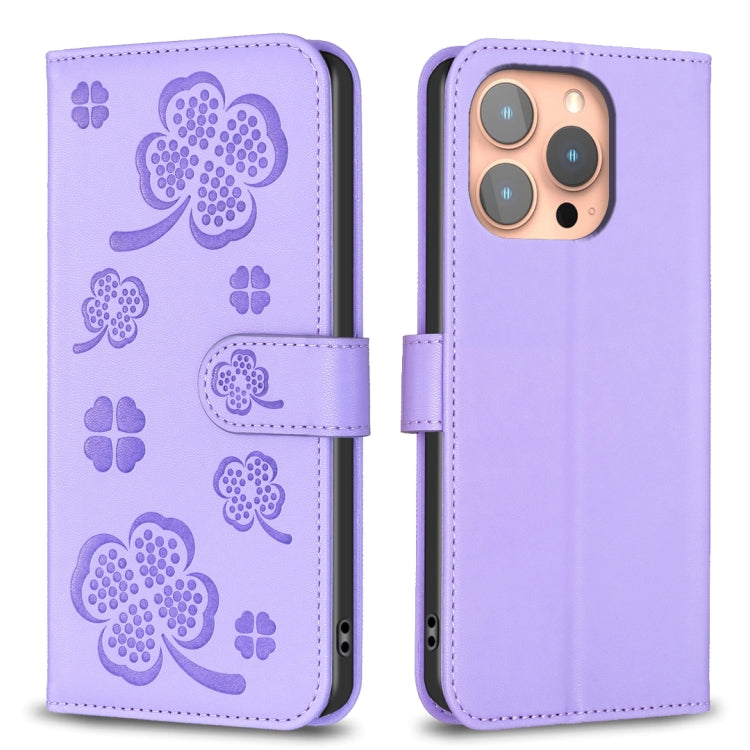 Four-leaf Embossed Leather Phone Case, For iPhone 18 Pro/17 Pro, For iPhone 18 Pro Max/17 Pro Max, For iPhone 17, For iPhone 17 Air, For iPhone 16 Pro Max, For iPhone 16 Pro, For iPhone 16 Plus, For iPhone 16
