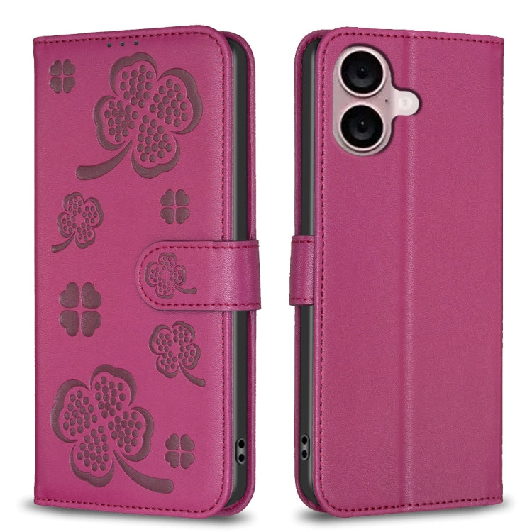 Four-leaf Embossed Leather Phone Case, For iPhone 18 Pro/17 Pro, For iPhone 18 Pro Max/17 Pro Max, For iPhone 17, For iPhone 17 Air, For iPhone 16 Pro Max, For iPhone 16 Pro, For iPhone 16 Plus, For iPhone 16