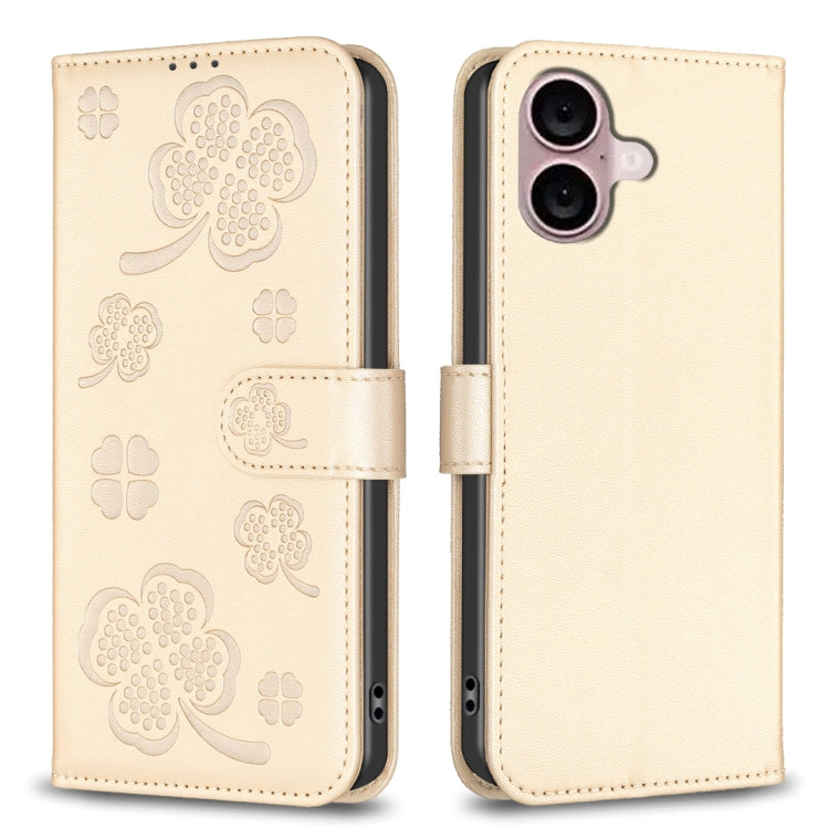 Four-leaf Embossed Leather Phone Case, For iPhone 18 Pro/17 Pro, For iPhone 18 Pro Max/17 Pro Max, For iPhone 17, For iPhone 17 Air, For iPhone 16 Pro Max, For iPhone 16 Pro, For iPhone 16 Plus, For iPhone 16