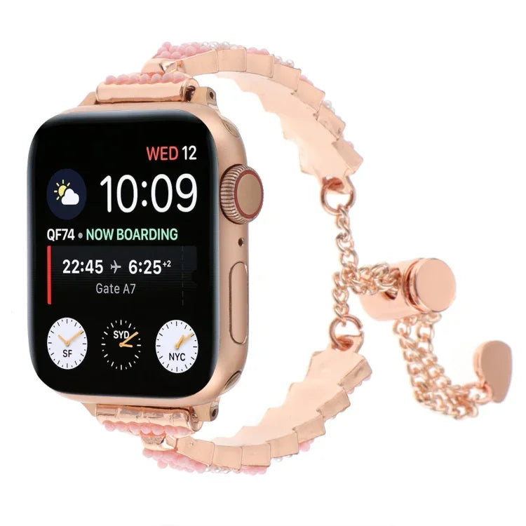 Shell Beads Chain Bracelet Metal Watch Band, For Apple Watch 42mm, For Apple Watch 38mm