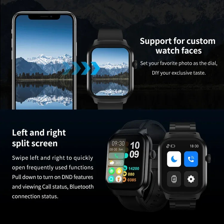 2.01 inch Milanese Steel Strap Bluetooth Call Smart Watch Support Heart Rate Monitoring / Non-invasive Blood Sugar, Milanese Steel Strap Gold