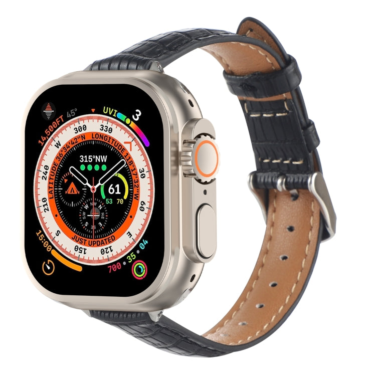 Slim Crocodile Leather Watch Band, For Apple Watch SE 2023 44mm, For Apple Watch SE 2023 40mm, For Apple Watch Ultra 2 49mm, For Apple Watch Series 9 45mm, For Apple Watch Series 9 41mm, For Apple Watch Ultra 49mm