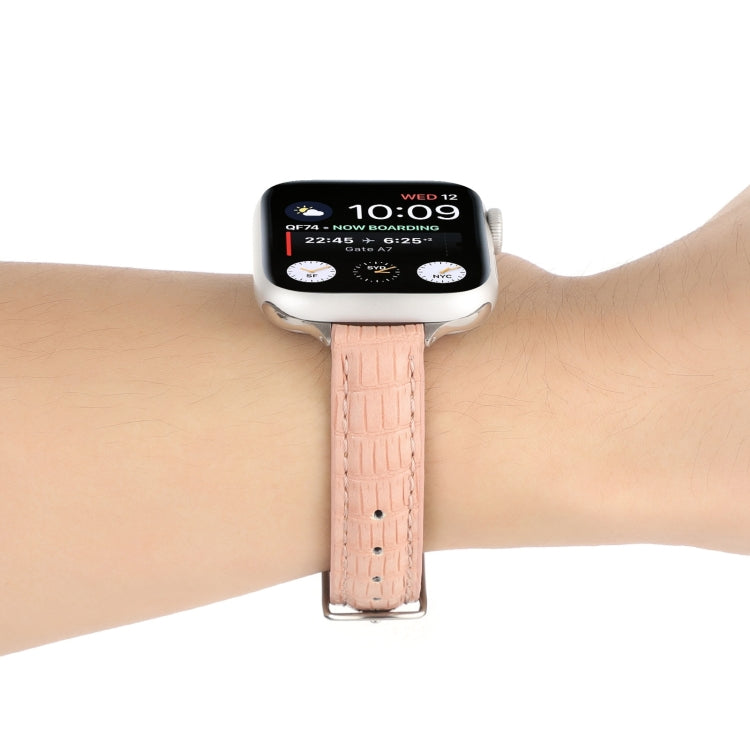 Slim Crocodile Leather Watch Band, For Apple Watch Series 8 41mm, For Apple Watch Series 8 45mm, For Apple Watch SE 2022 40mm, For Apple Watch SE 2022 44mm, For Apple Watch Series 7 41mm, For Apple Watch Series 7 45mm