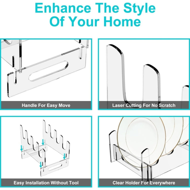 Acrylic Removable Plate Storage Rack Multi-layer Dish Drainer, 16.5 x 15.3 x 11.5cm, 21.6 x 15.3 x 12.5cm, 26.7 x 15.3 x 14cm