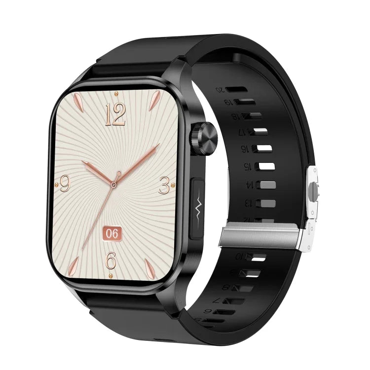 ET580 sports smart watch with ECG and Bluetooth, featuring a 2.04-inch AMOLED screen and sleek design